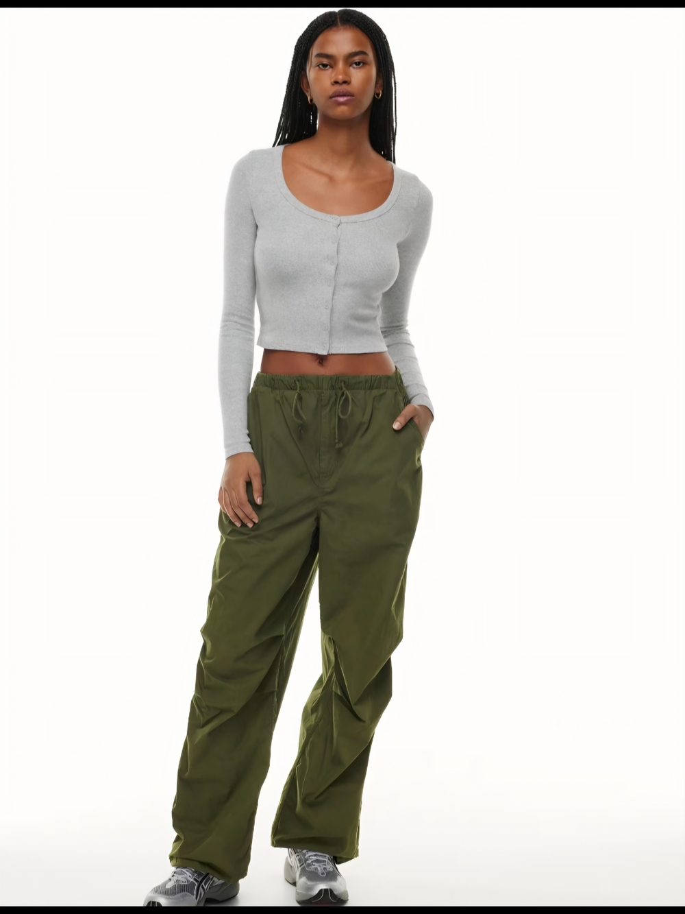 TNA Aritzia Squad Parachute Olive Green Drawstring Elastic Waist Military Pants